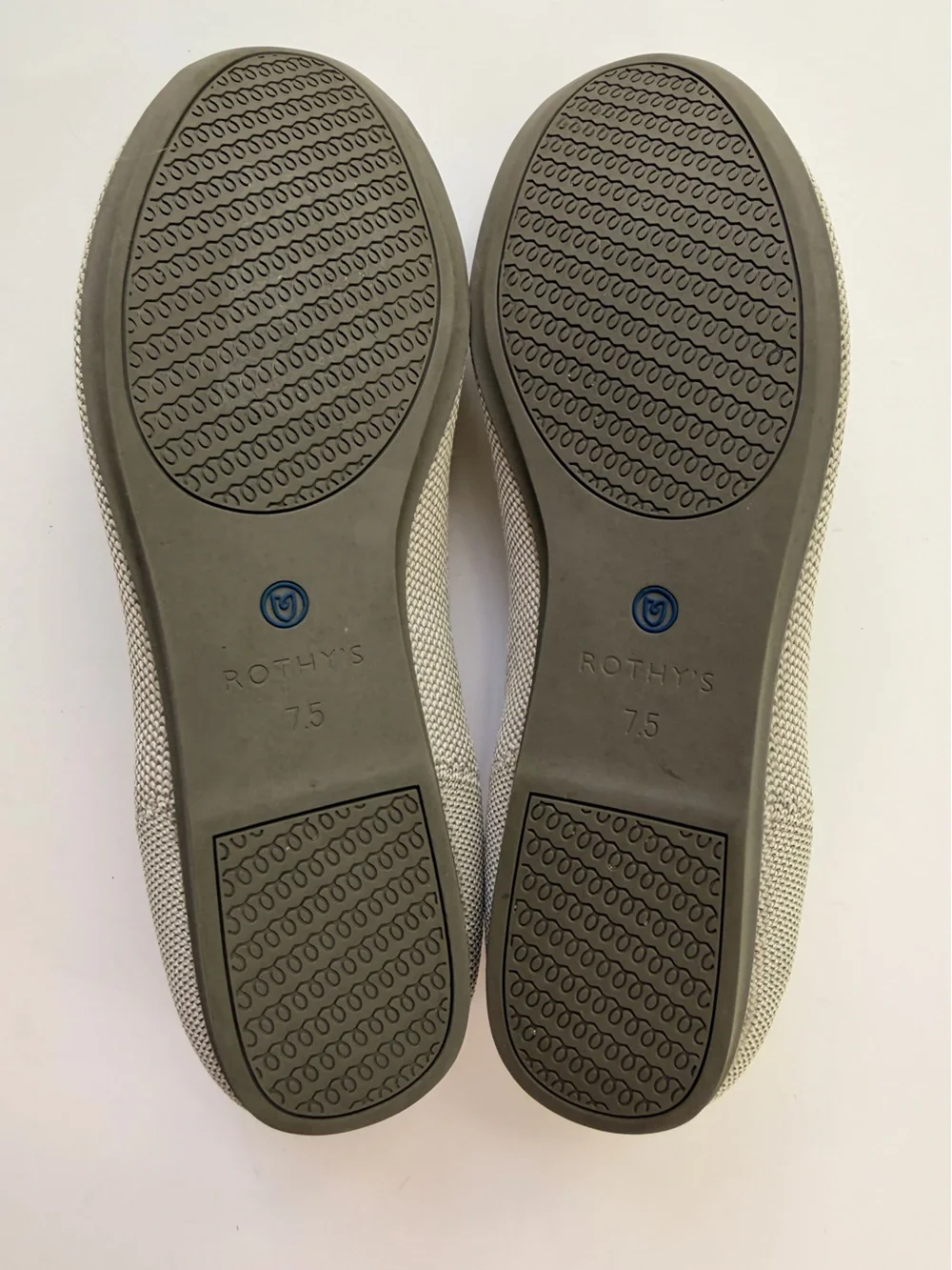 Rothy’s The Flat Flax Light Gray Knit Ballet Flats Blue Halo Trim Size 7.5 EU 38